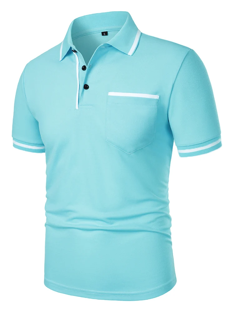 Men's casual fashion solid color short sleeve top lapel men's short sleeve T-shirt Casual fashion solid color top short sleeve