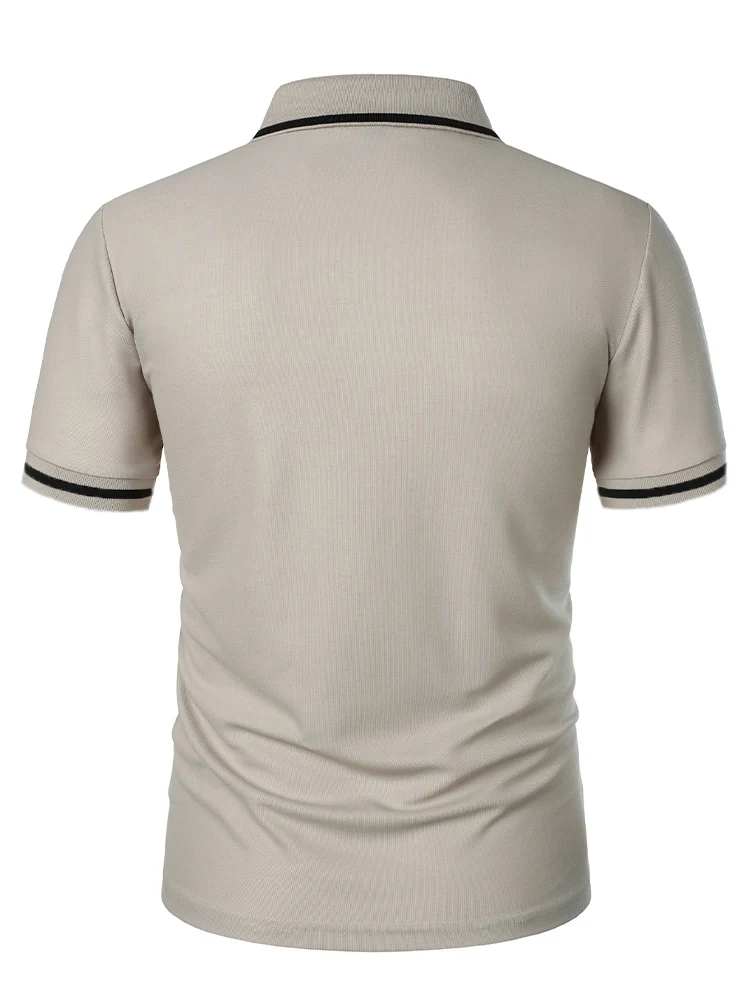 Men's casual fashion solid color short sleeve top lapel men's short sleeve T-shirt Casual fashion solid color top short sleeve