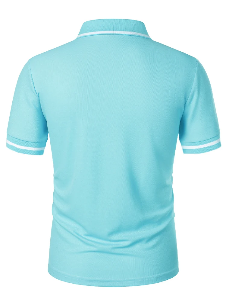 Men's casual fashion solid color short sleeve top lapel men's short sleeve T-shirt Casual fashion solid color top short sleeve