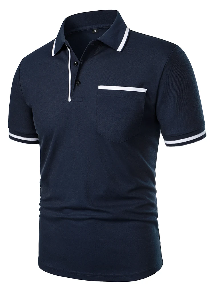 Men's casual fashion solid color short sleeve top lapel men's short sleeve T-shirt Casual fashion solid color top short sleeve