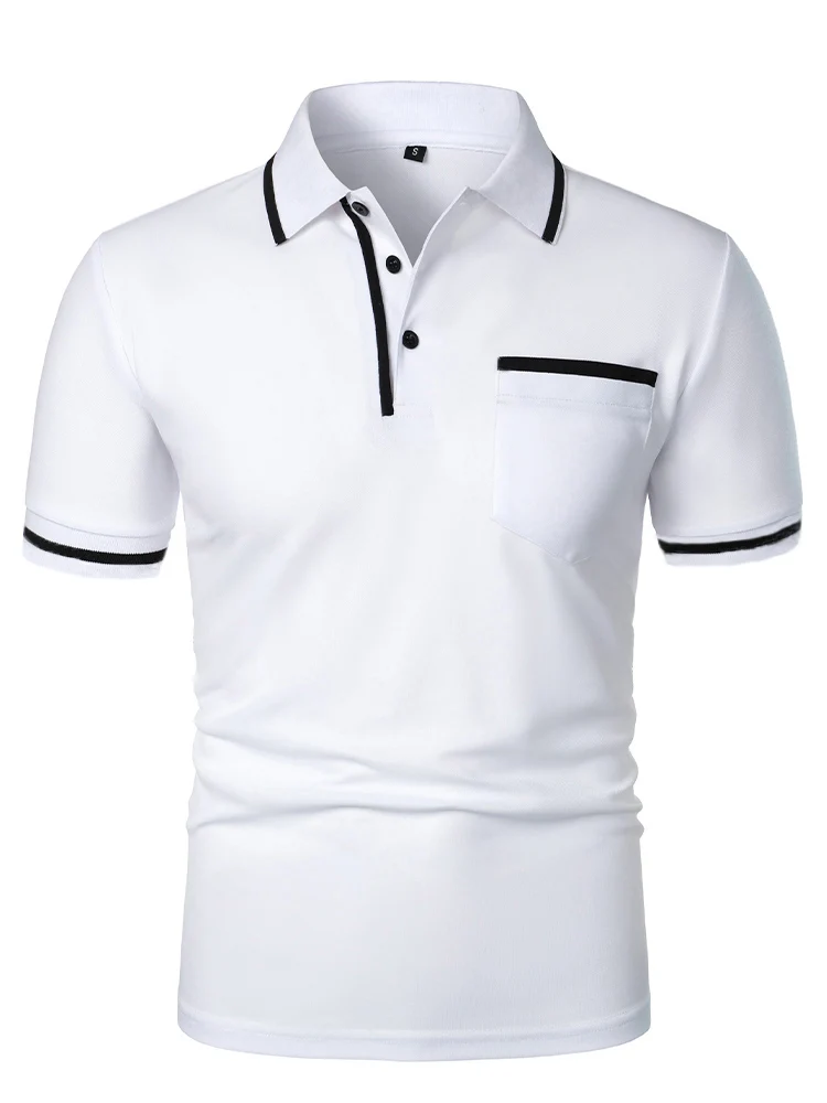 Men's casual fashion solid color short sleeve top lapel men's short sleeve T-shirt Casual fashion solid color top short sleeve