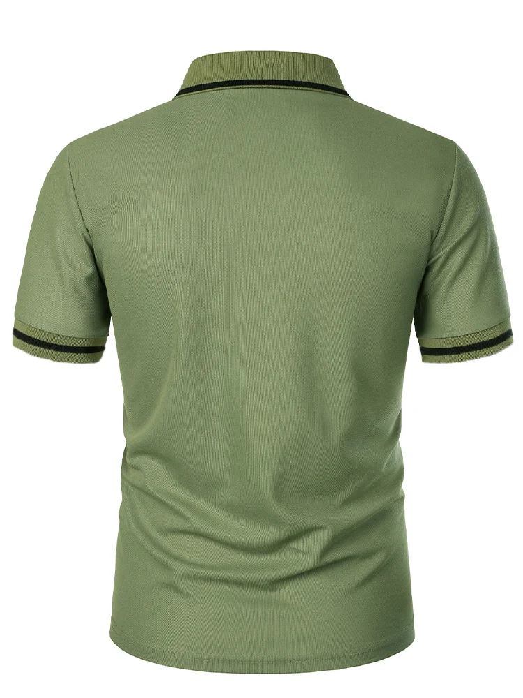 Men's casual fashion solid color short sleeve top lapel men's short sleeve T-shirt Casual fashion solid color top short sleeve