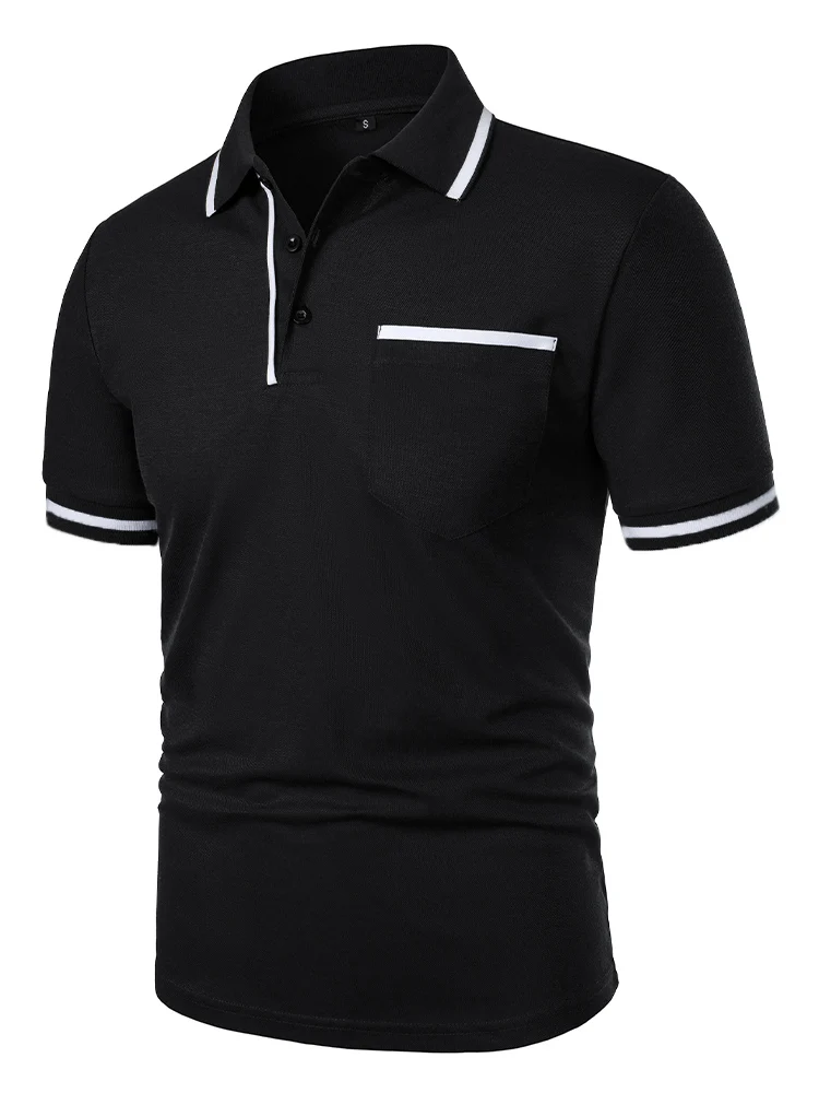 Men's casual fashion solid color short sleeve top lapel men's short sleeve T-shirt Casual fashion solid color top short sleeve
