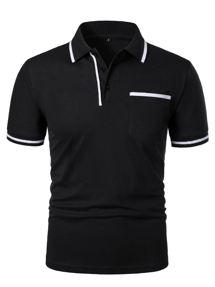 Men's casual fashion solid color short sleeve top lapel men's short sleeve T-shirt Casual fashion solid color top short sleeve