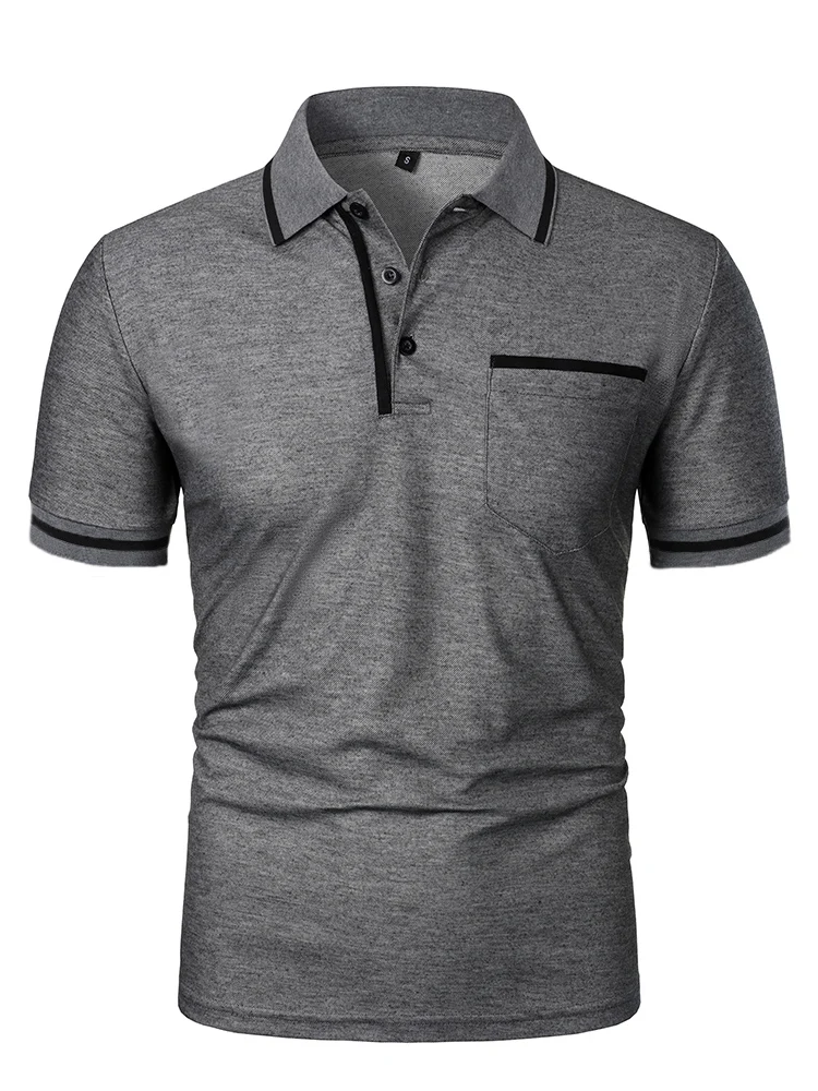 Men's casual fashion solid color short sleeve top lapel men's short sleeve T-shirt Casual fashion solid color top short sleeve