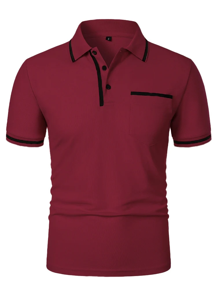 Men's casual fashion solid color short sleeve top lapel men's short sleeve T-shirt Casual fashion solid color top short sleeve