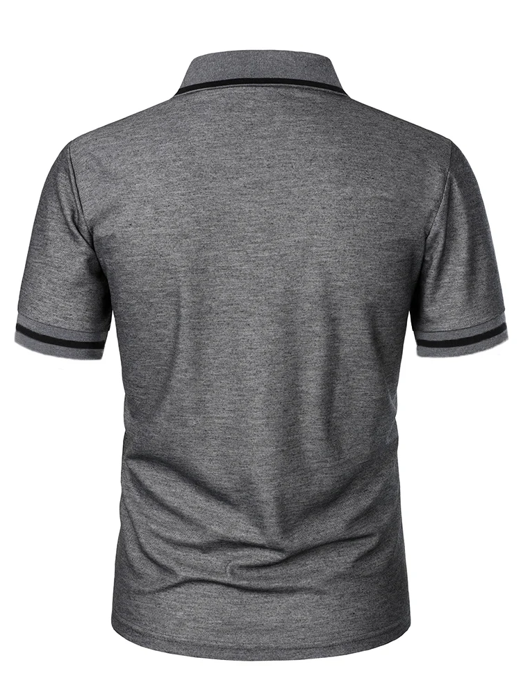 Men's casual fashion solid color short sleeve top lapel men's short sleeve T-shirt Casual fashion solid color top short sleeve