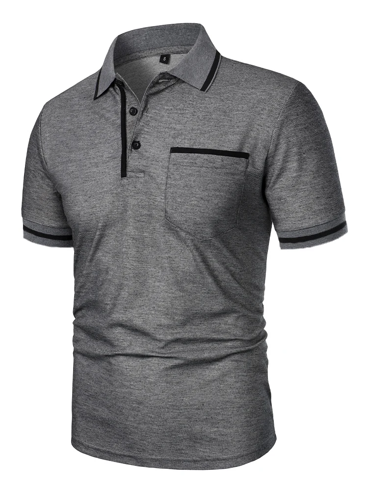 Men's casual fashion solid color short sleeve top lapel men's short sleeve T-shirt Casual fashion solid color top short sleeve