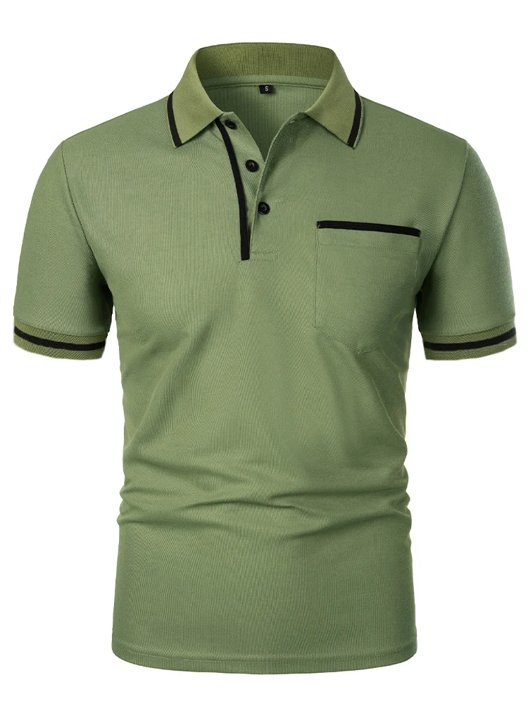 Men's casual fashion solid color short sleeve top lapel men's short sleeve T-shirt Casual fashion solid color top short sleeve