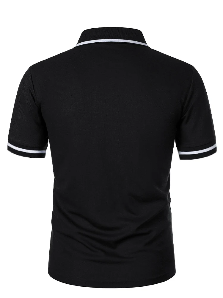 Men's casual fashion solid color short sleeve top lapel men's short sleeve T-shirt Casual fashion solid color top short sleeve