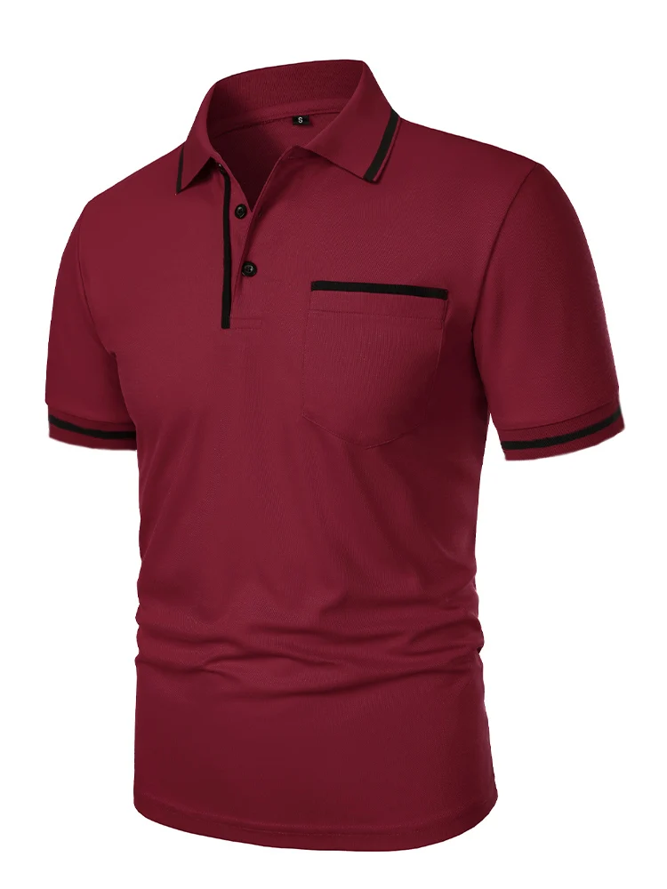 Men's casual fashion solid color short sleeve top lapel men's short sleeve T-shirt Casual fashion solid color top short sleeve