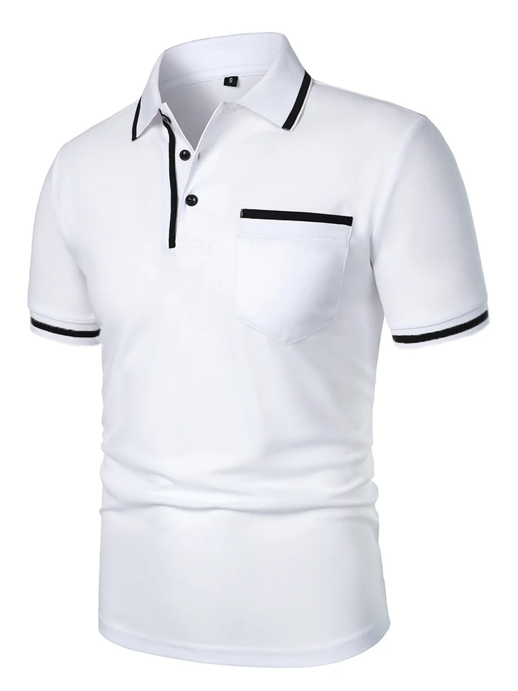 Men's casual fashion solid color short sleeve top lapel men's short sleeve T-shirt Casual fashion solid color top short sleeve