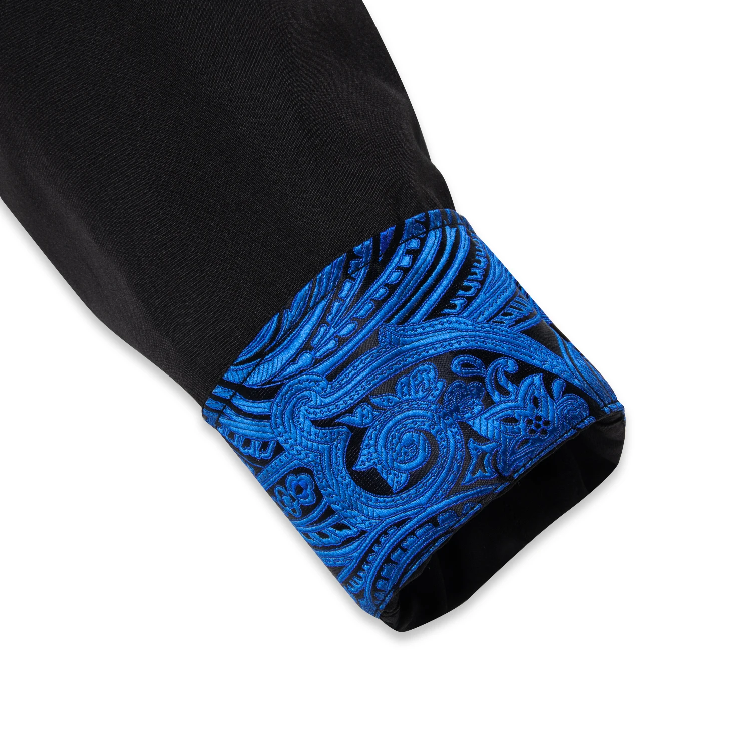Men's Polyester Cotton Solid Black Shirts Long Sleeve Blue Paisley Patchwork Social Casual Dress Shirt Elegant Men Clothing