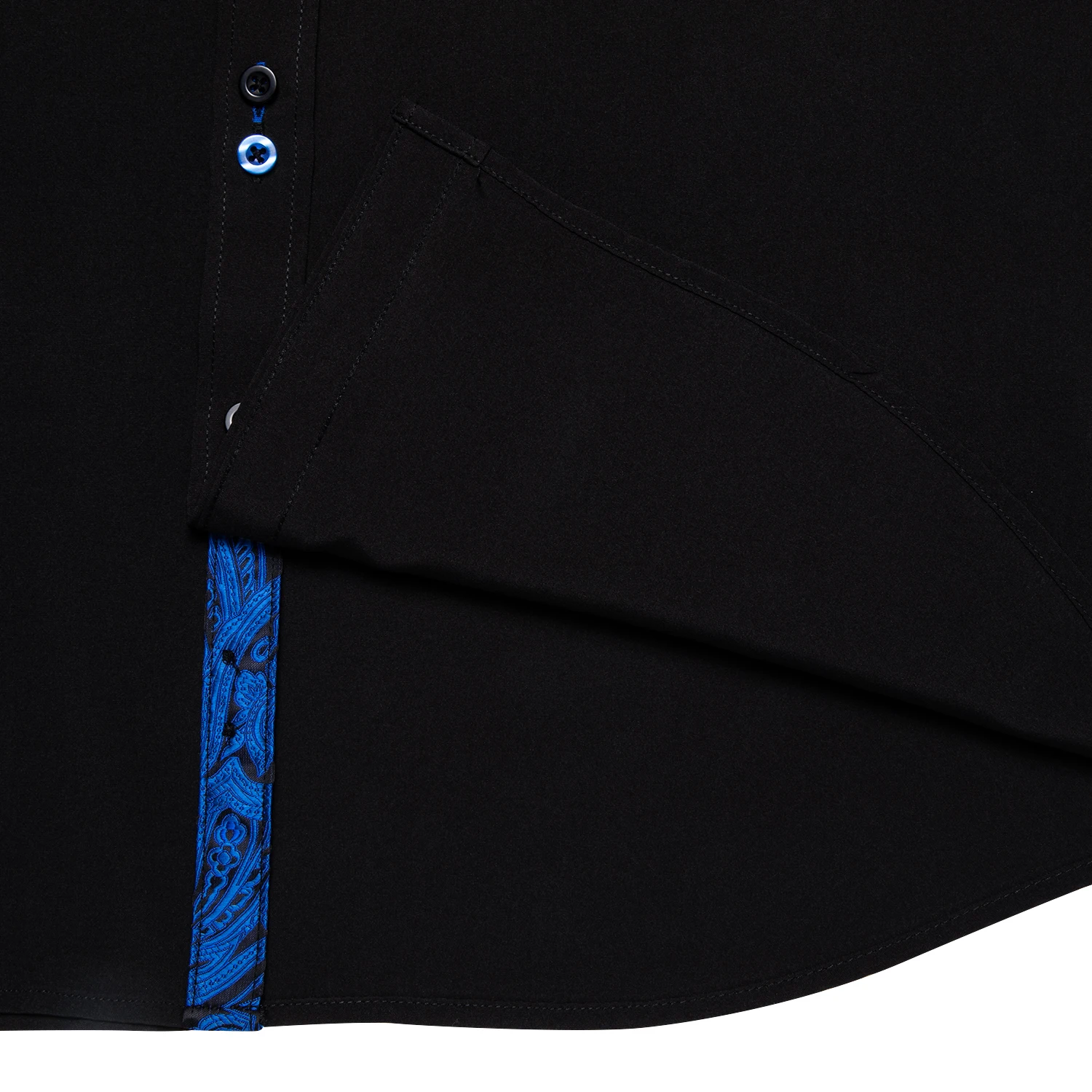 Men's Polyester Cotton Solid Black Shirts Long Sleeve Blue Paisley Patchwork Social Casual Dress Shirt Elegant Men Clothing