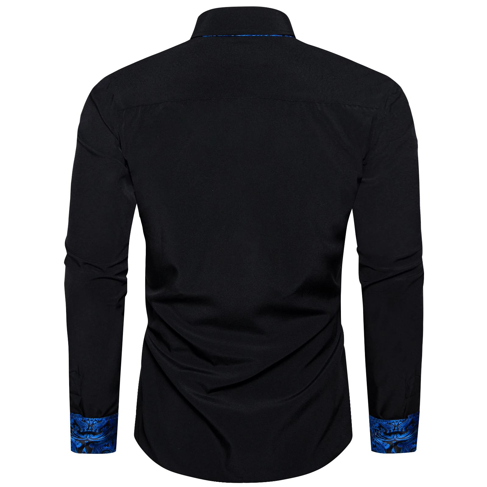 Men's Polyester Cotton Solid Black Shirts Long Sleeve Blue Paisley Patchwork Social Casual Dress Shirt Elegant Men Clothing