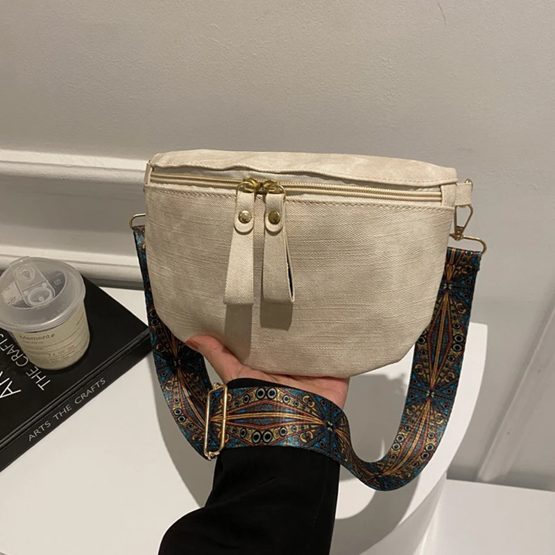 Stylish Hobo Solid Color Satchel Luxury Designer Chest Bag Women's PU Leather Waist Bags Wide Strap Fashion Fanny Shoulder Pack