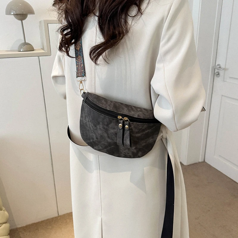 Stylish Hobo Solid Color Satchel Luxury Designer Chest Bag Women's PU Leather Waist Bags Wide Strap Fashion Fanny Shoulder Pack