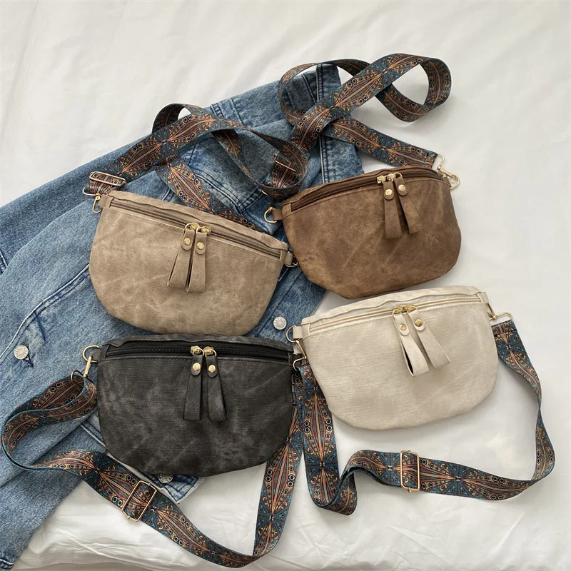 Stylish Hobo Solid Color Satchel Luxury Designer Chest Bag Women's PU Leather Waist Bags Wide Strap Fashion Fanny Shoulder Pack