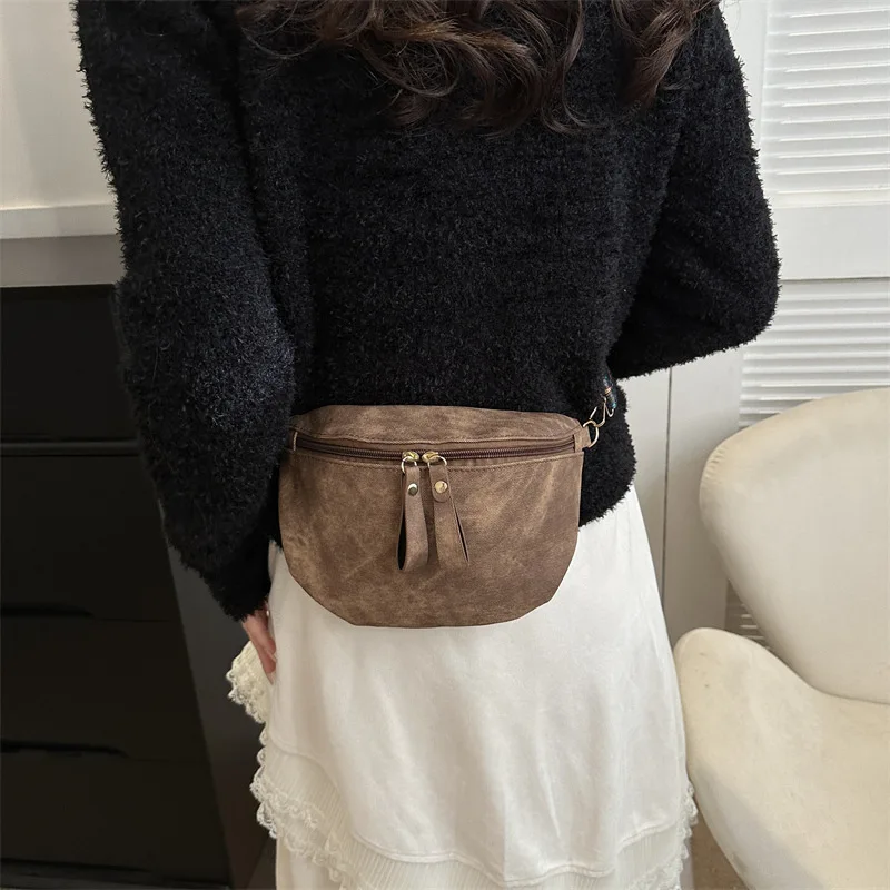 Stylish Hobo Solid Color Satchel Luxury Designer Chest Bag Women's PU Leather Waist Bags Wide Strap Fashion Fanny Shoulder Pack