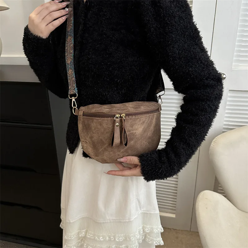 Stylish Hobo Solid Color Satchel Luxury Designer Chest Bag Women's PU Leather Waist Bags Wide Strap Fashion Fanny Shoulder Pack