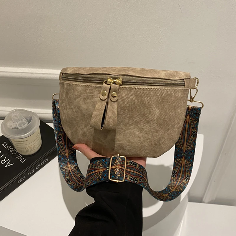 Stylish Hobo Solid Color Satchel Luxury Designer Chest Bag Women's PU Leather Waist Bags Wide Strap Fashion Fanny Shoulder Pack