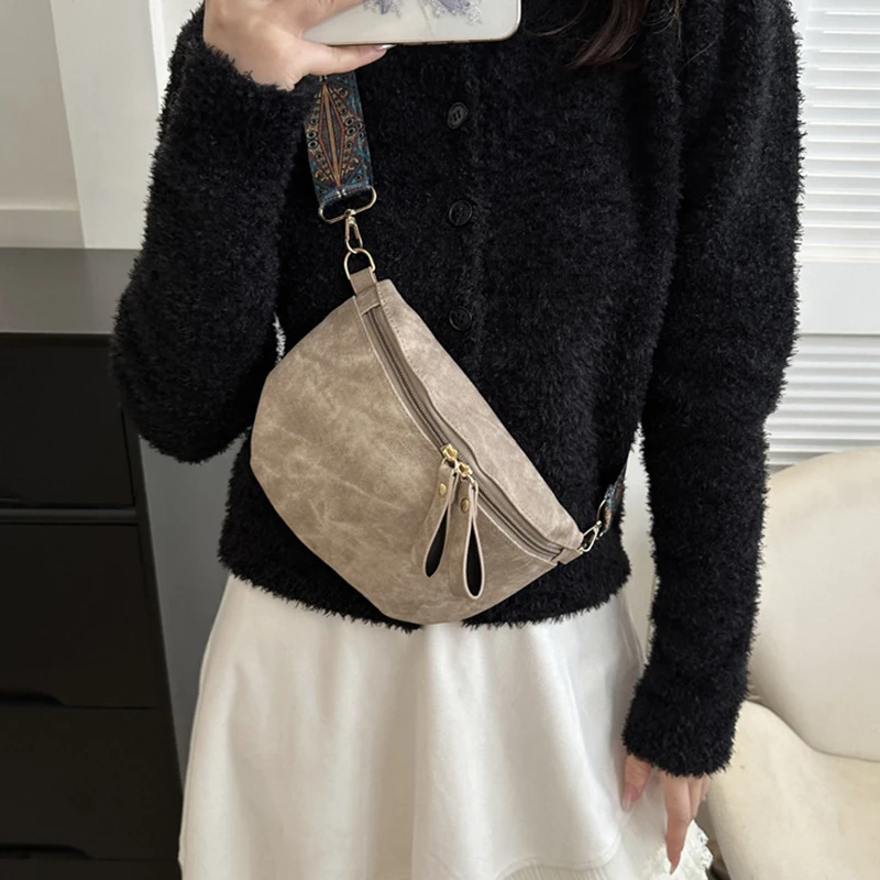 Stylish Hobo Solid Color Satchel Luxury Designer Chest Bag Women's PU Leather Waist Bags Wide Strap Fashion Fanny Shoulder Pack