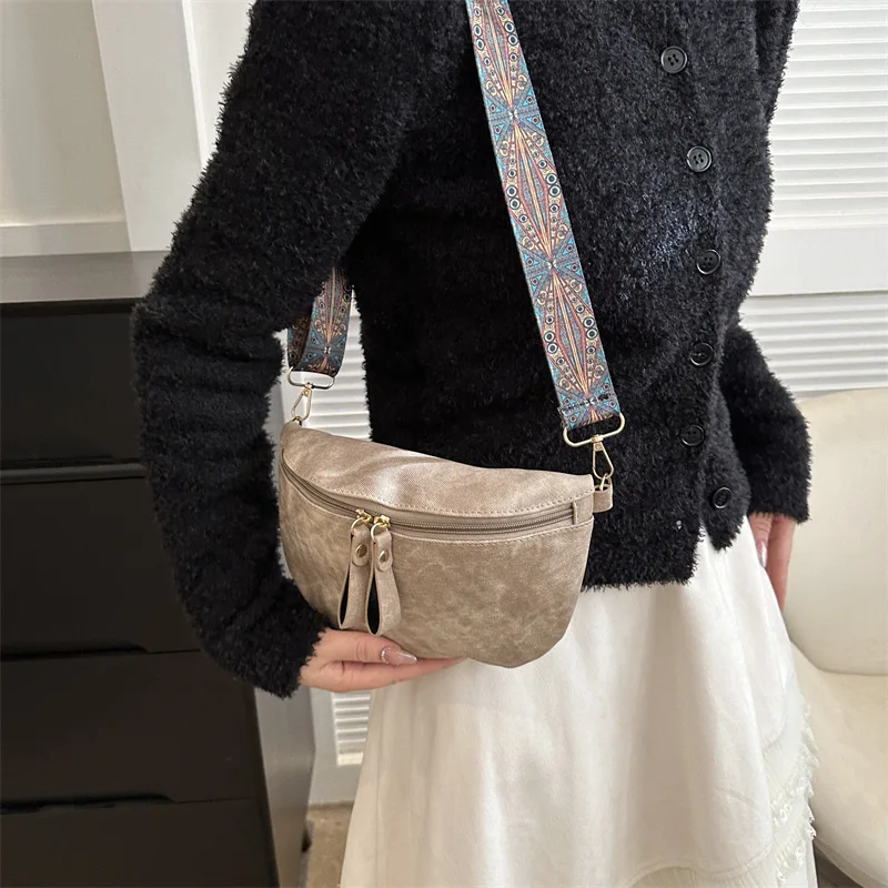 Stylish Hobo Solid Color Satchel Luxury Designer Chest Bag Women's PU Leather Waist Bags Wide Strap Fashion Fanny Shoulder Pack