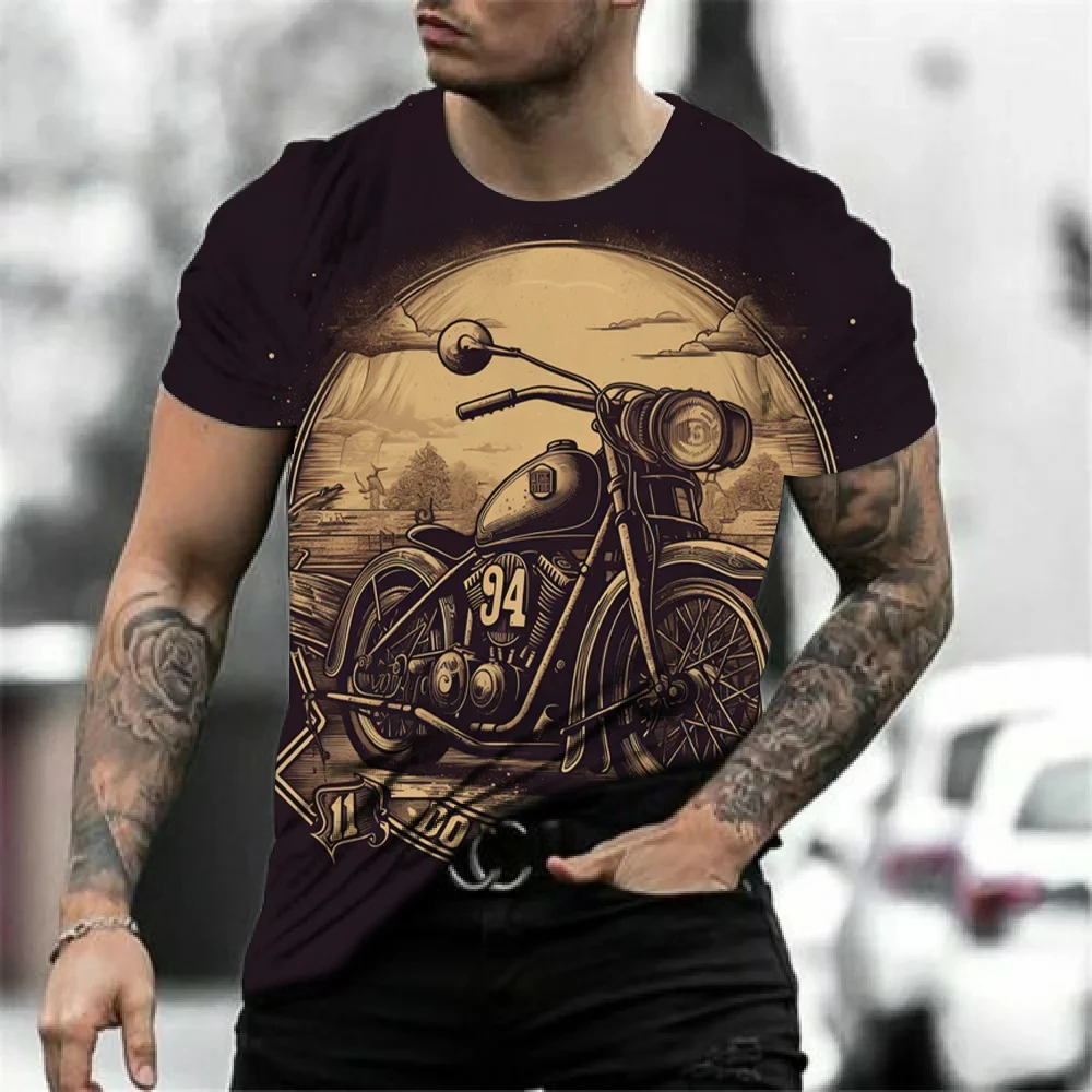 Motorcycle T-shirt Men 3D Print Short Sleeve Vintage Classics TShirt For Mens Street Ride Biker Shirts Tops Oversized Tee Shirt