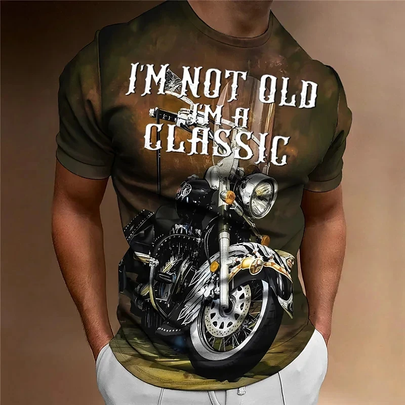 Motorcycle T-shirt Men 3D Print Short Sleeve Vintage Classics TShirt For Mens Street Ride Biker Shirts Tops Oversized Tee Shirt