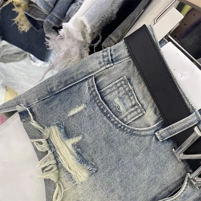 Fashion Women Denim Shorts Leaky Pocket Worn Washed Retro Sexy A Word Denim Super Shorts