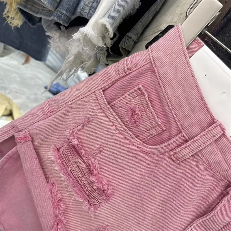 Fashion Women Denim Shorts Leaky Pocket Worn Washed Retro Sexy A Word Denim Super Shorts