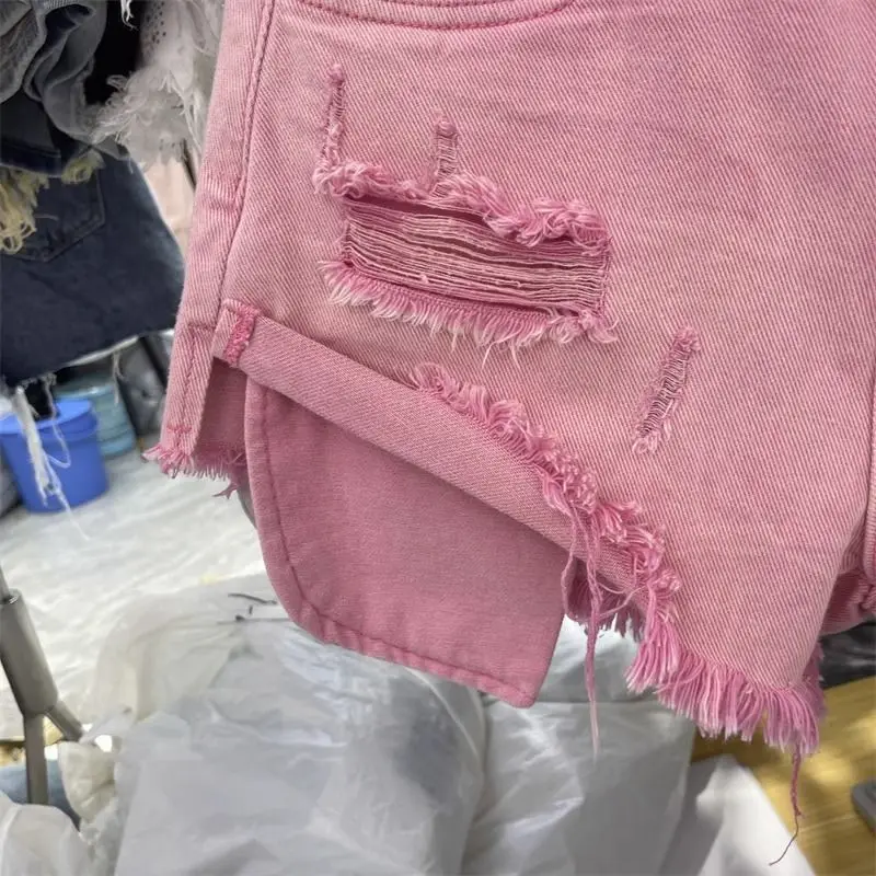 Fashion Women Denim Shorts Leaky Pocket Worn Washed Retro Sexy A Word Denim Super Shorts