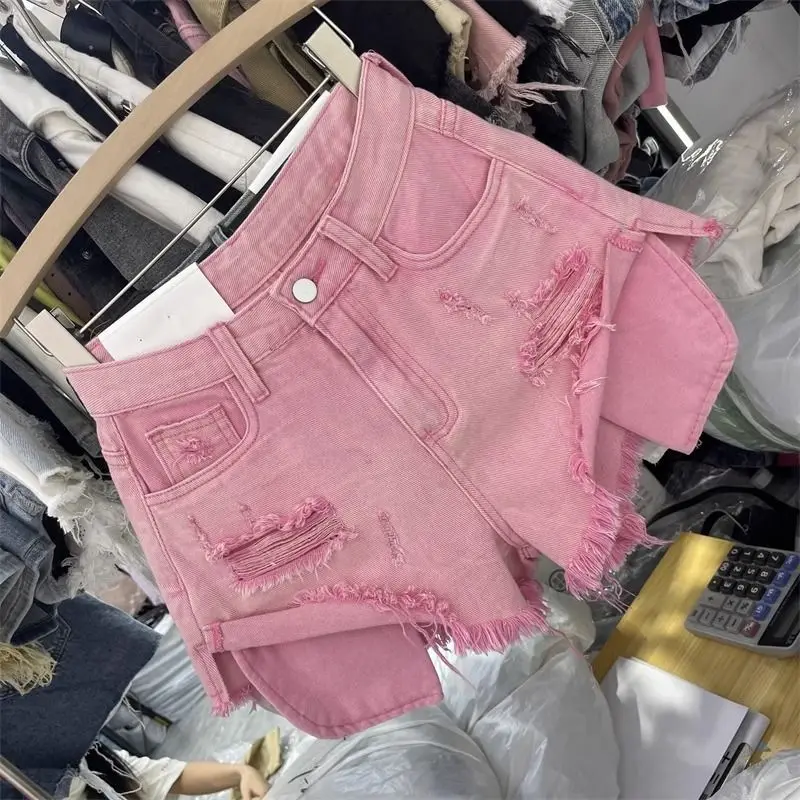 Fashion Women Denim Shorts Leaky Pocket Worn Washed Retro Sexy A Word Denim Super Shorts