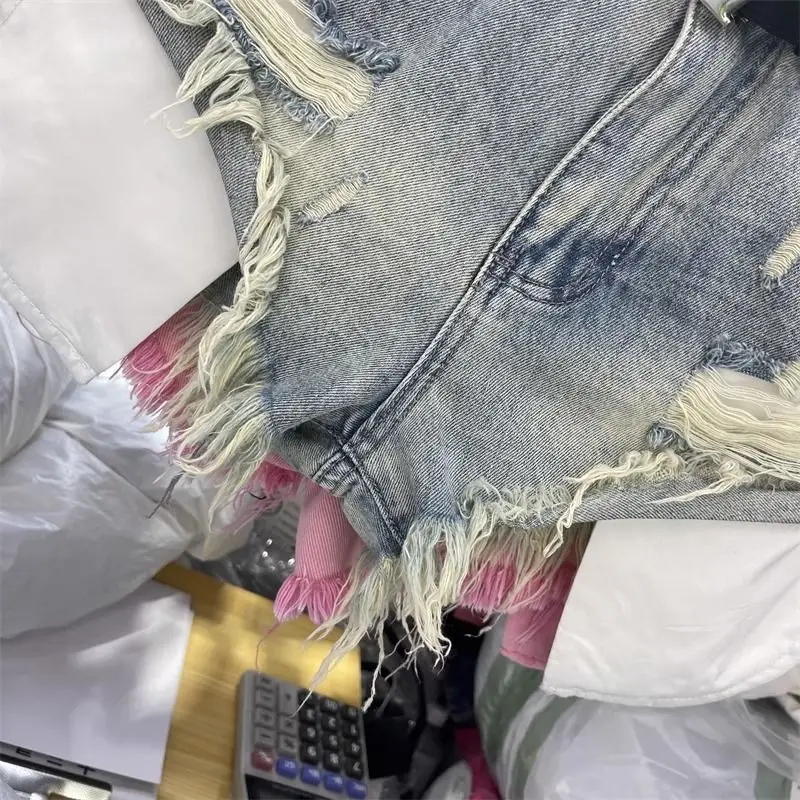 Fashion Women Denim Shorts Leaky Pocket Worn Washed Retro Sexy A Word Denim Super Shorts