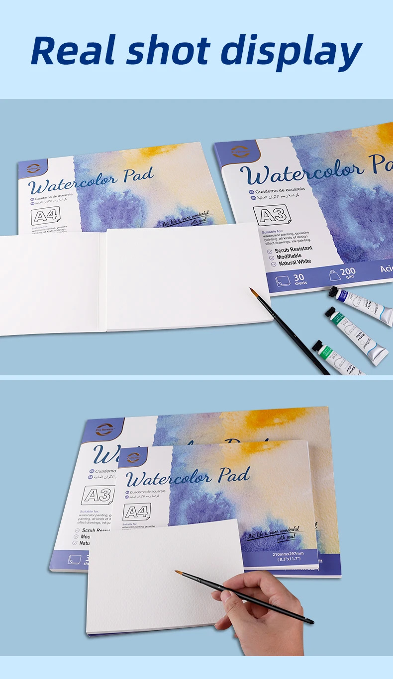 Watercolor Book with coarse grain, 200g, thickened with full wood pulp, art, painting and sketching, A3, A4, A5, 30Sheets/Book