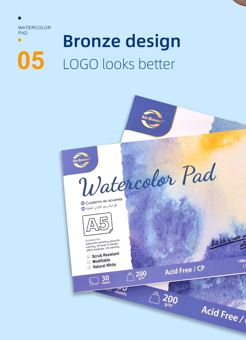 Watercolor Book with coarse grain, 200g, thickened with full wood pulp, art, painting and sketching, A3, A4, A5, 30Sheets/Book