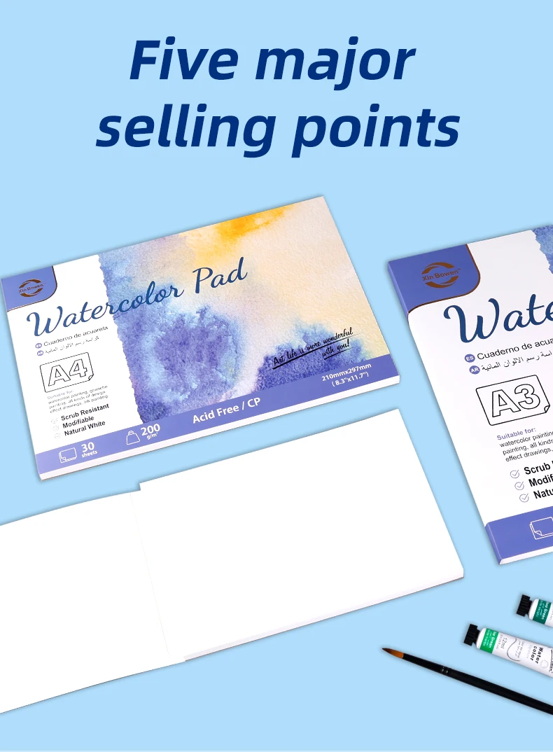 Watercolor Book with coarse grain, 200g, thickened with full wood pulp, art, painting and sketching, A3, A4, A5, 30Sheets/Book