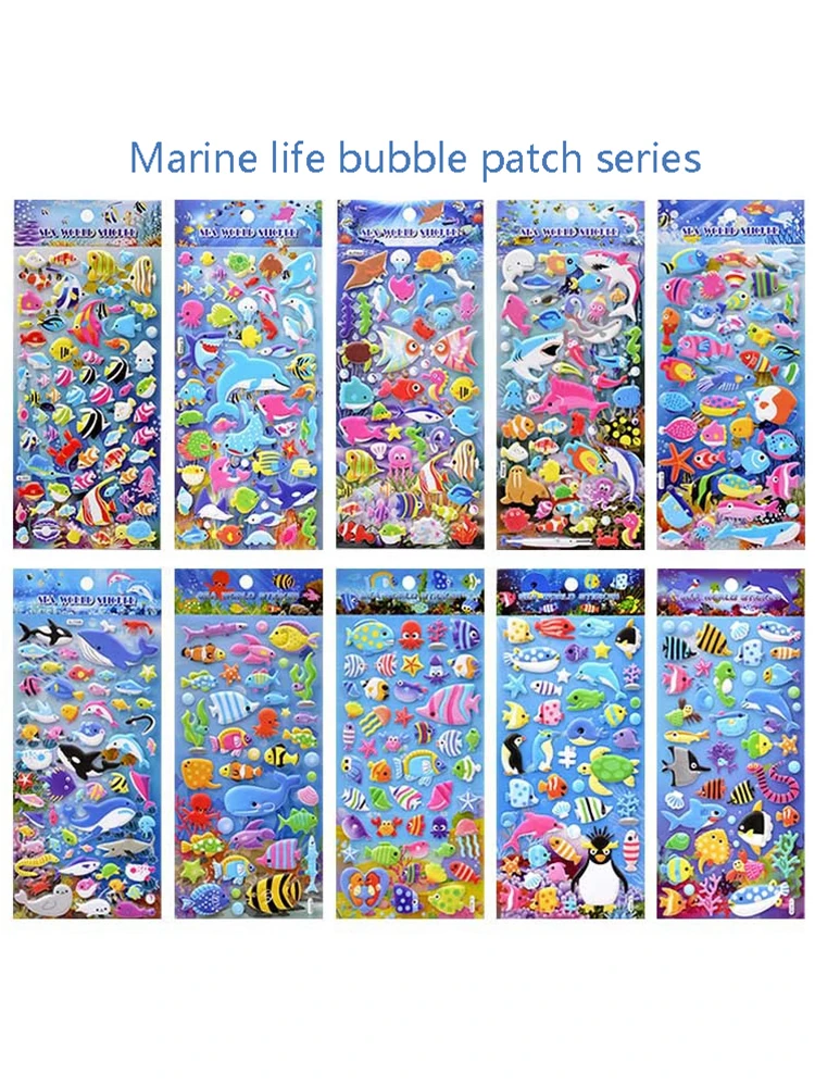 Sea Life Animal Shark Dolphin Fish Stereo 3D Bubble Sticker Diary Sticker Decoration Stationery Stickers