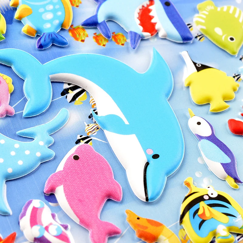 Sea Life Animal Shark Dolphin Fish Stereo 3D Bubble Sticker Diary Sticker Decoration Stationery Stickers
