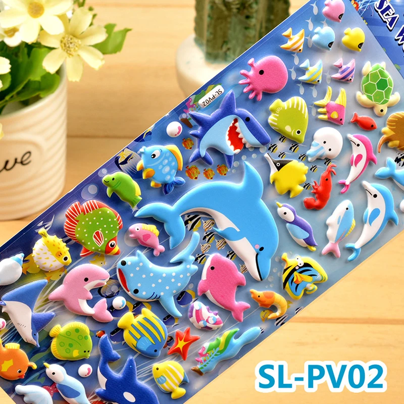 Sea Life Animal Shark Dolphin Fish Stereo 3D Bubble Sticker Diary Sticker Decoration Stationery Stickers