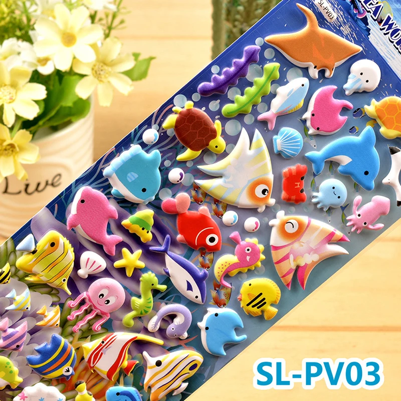 Sea Life Animal Shark Dolphin Fish Stereo 3D Bubble Sticker Diary Sticker Decoration Stationery Stickers