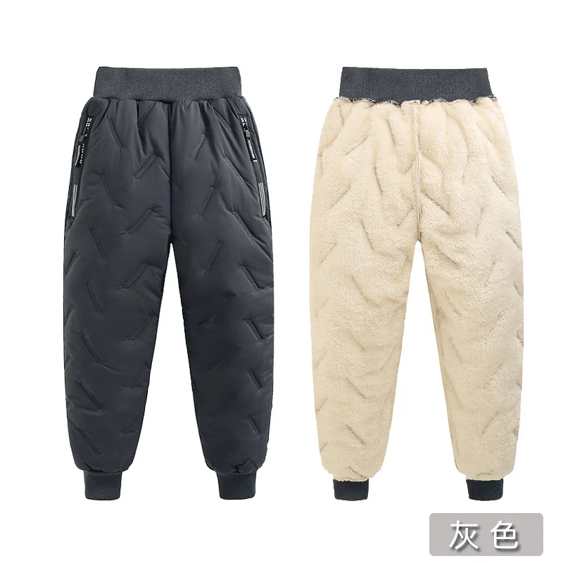 Winter Padded Pants Kids Thick Plus Velvet Warm Trousers Boys Lamb's Wool Cotton Long Pants Autumn Children Casual Sports Pants