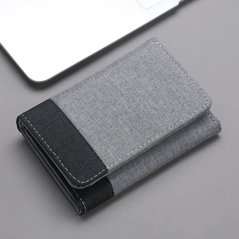 Men Canvas Wallet with ID Photo Holders Card Holder Wallet Case 8 Slots Hasp Male Purse Mini Three-fold Men Wallet