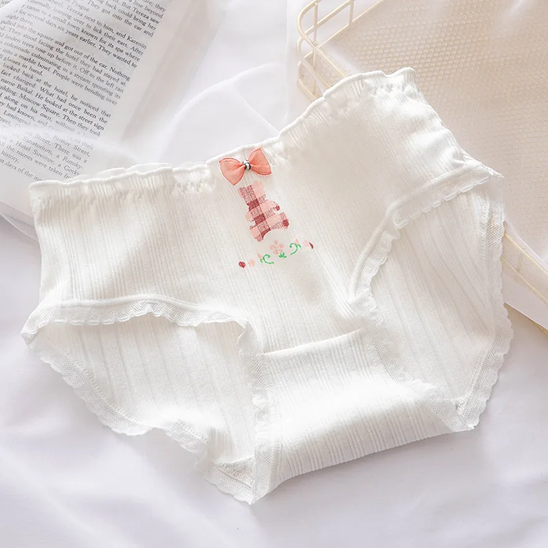 5Pcs/set Pure Cotton Sweet Bow Lace Women Panties Mid-Waist Girls Briefs Floral Underpants Soft Shorts Sexy Female Lingeries