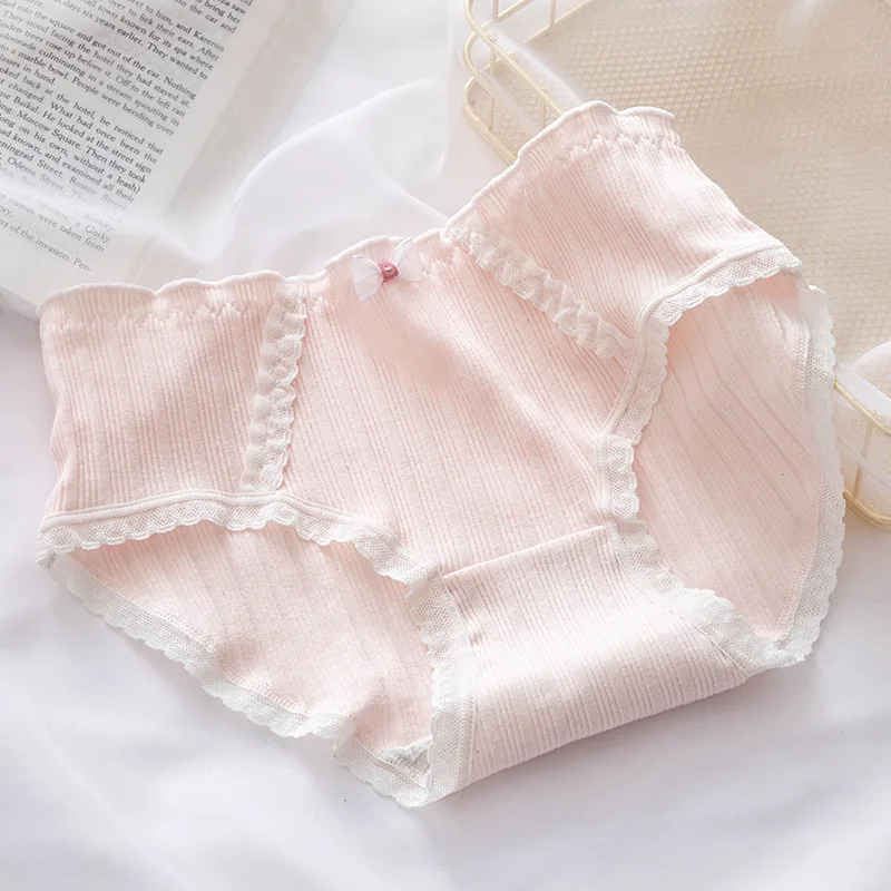 5Pcs/set Pure Cotton Sweet Bow Lace Women Panties Mid-Waist Girls Briefs Floral Underpants Soft Shorts Sexy Female Lingeries