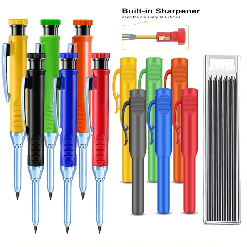 3pcs/set Solid Mechanical Carpenter Pencils With Pencil Cap, 2.8mm Long Nose Deep Hole Woodworking Pencil Markers with Sharpener