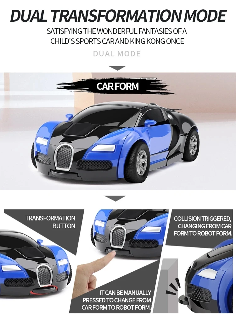 Mini Transform Car Robot Model Car One Click Automatic Collision Deformation Robot Dual Form Toy Car Vehicle Race Car Boy Gift