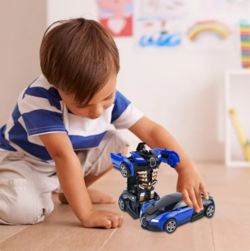 Mini Transform Car Robot Model Car One Click Automatic Collision Deformation Robot Dual Form Toy Car Vehicle Race Car Boy Gift