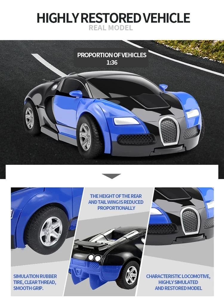 Mini Transform Car Robot Model Car One Click Automatic Collision Deformation Robot Dual Form Toy Car Vehicle Race Car Boy Gift
