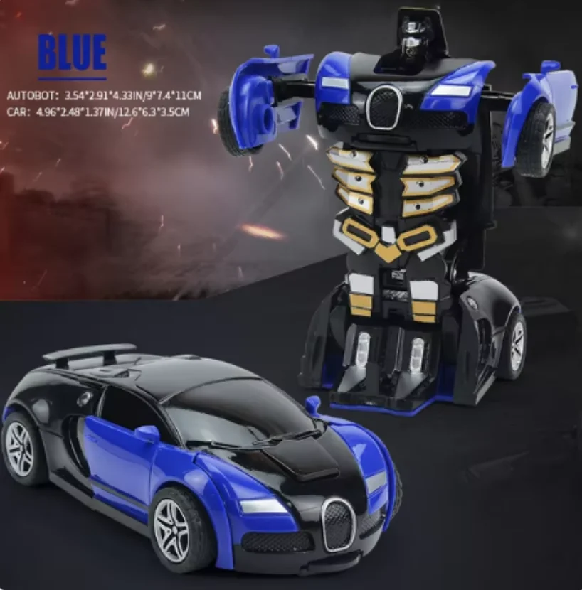Mini Transform Car Robot Model Car One Click Automatic Collision Deformation Robot Dual Form Toy Car Vehicle Race Car Boy Gift